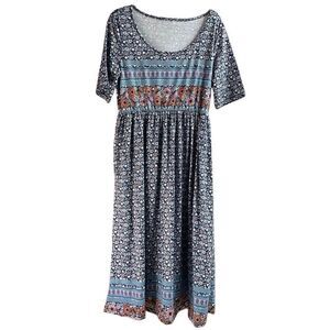 Women’s Floral Boho Flowy Dress Short Sleeves Pullover Scoop Neck Cottagecore